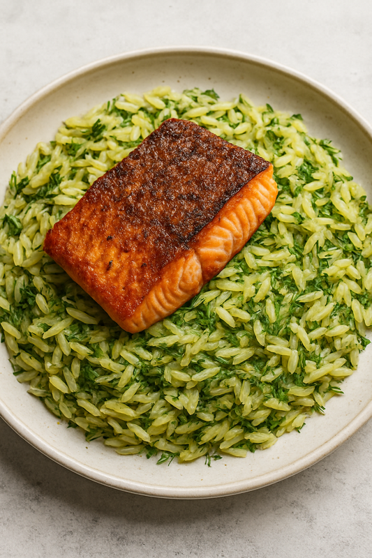 Herby Orzo with Crispy Salmon
