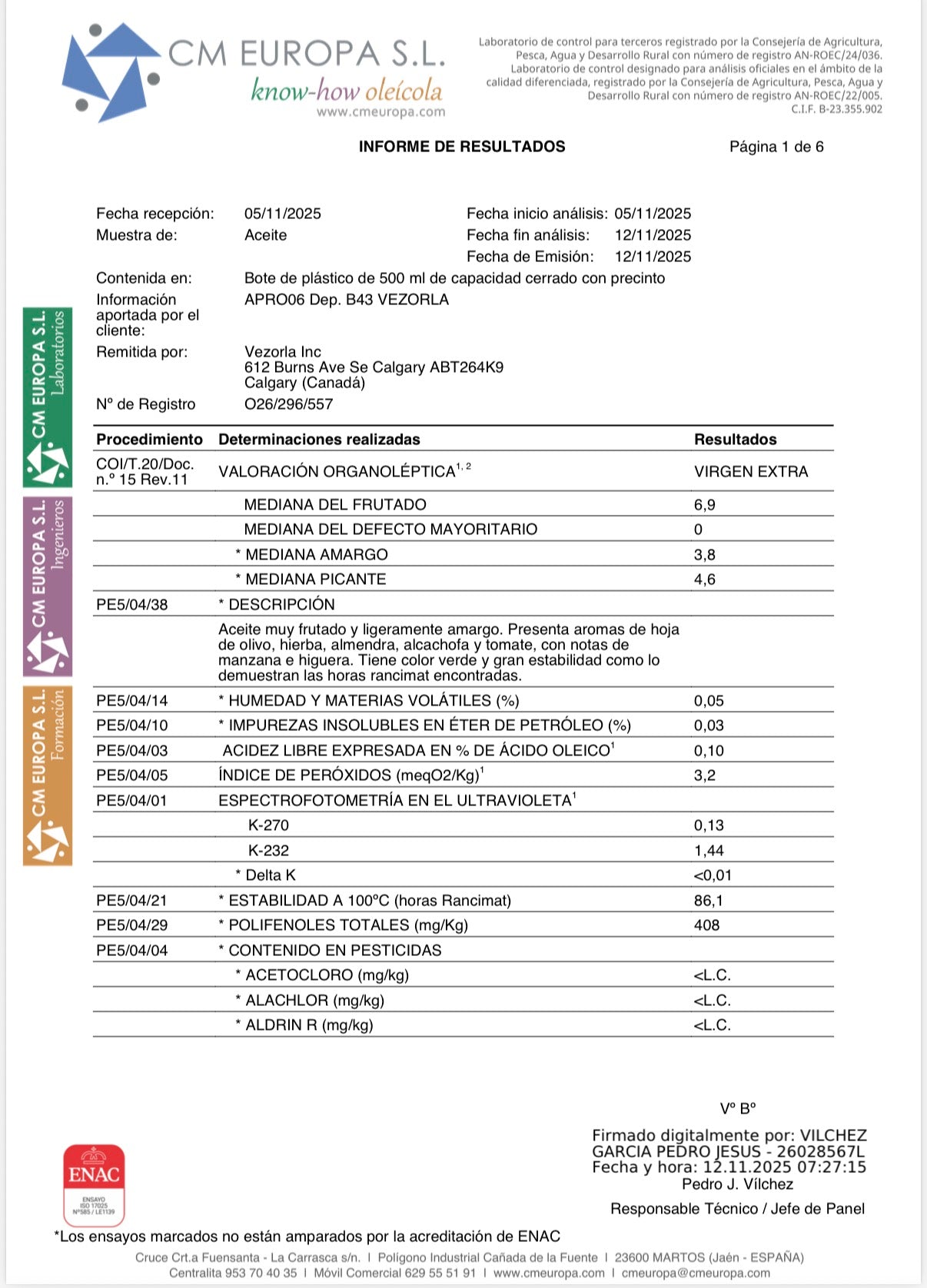 PICUAL EARLY HARVEST EVOO. Harvest Oct. 2025 500ML.