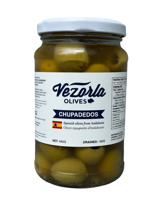 Andalusian green olives in brine CHUPADEDOS 450g. Pitted.