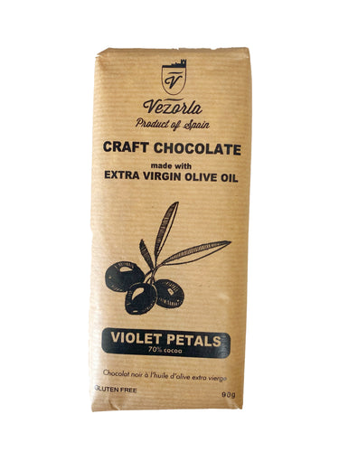 VIOLET PETALS. Craft dark chocolate made with Picual spanish olive oil, 70% cocoa, 2 Bars of 90g. Available in CA 🇨🇦  & US  🇺🇸 </b> </b><B></b>