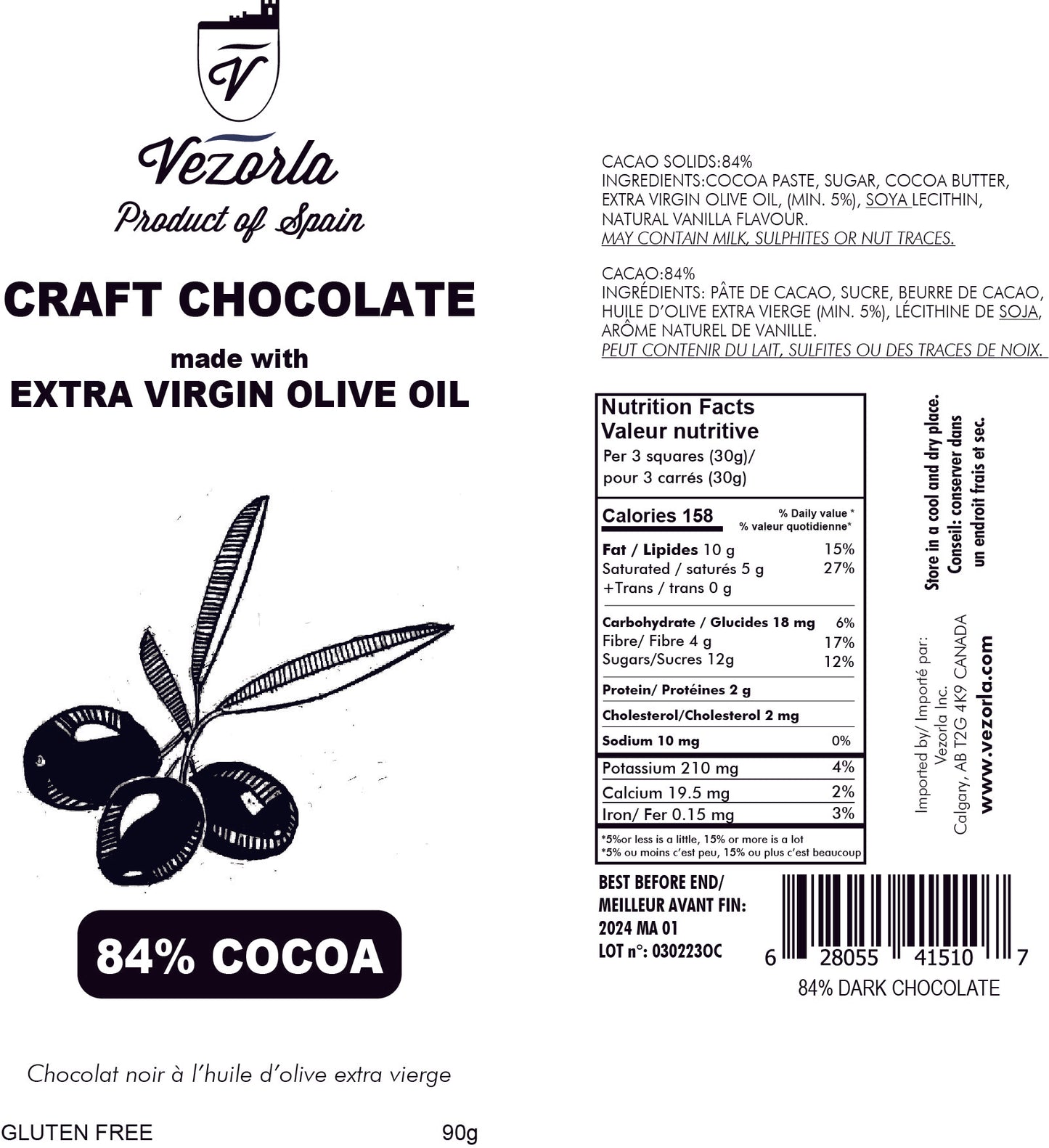 84% COCOA, 90g. Craft dark chocolate made with Picual spanish olive oil. Available in CA 🇨🇦  & US 🇺🇸 .