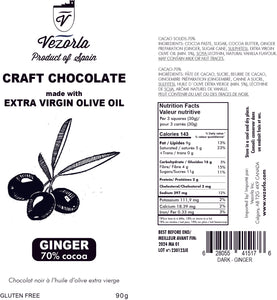GINGER CANDY, 90g. Craft dark chocolate made with Picual spanish olive oil, 70% cocoa. Available in CA 🇨🇦  & US  🇺🇸 </b> </b><B></b>
