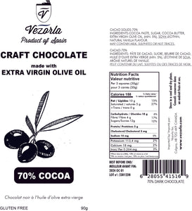 70% COCOA, 90g. Craft dark chocolate made with Picual spanish olive oil. Available in CA 🇨🇦  & US 🇺🇸. </b> </b>  <B></b>
