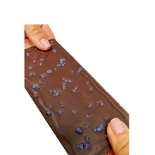 Craft Dark Chocolate VIOLET PETALS 25 x 90g. Made With 6% Extra Virgin Olive Oil. Smooth and Creamy. No Milk Added. Gluten Free.