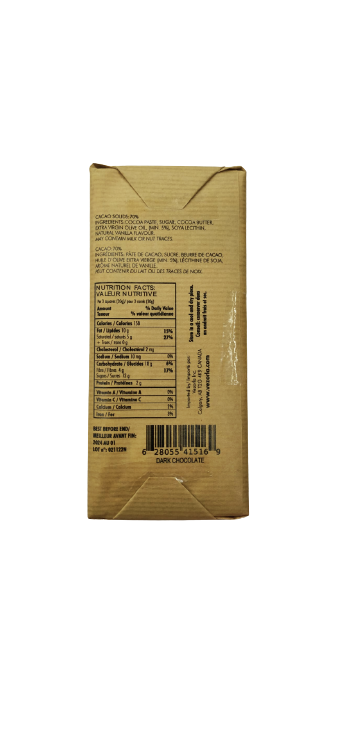 Craft Dark Chocolate 70% COCOA 90g. Made With 6% Extra Virgin Olive Oil. Smooth and Creamy. No Milk Added. Gluten Free.